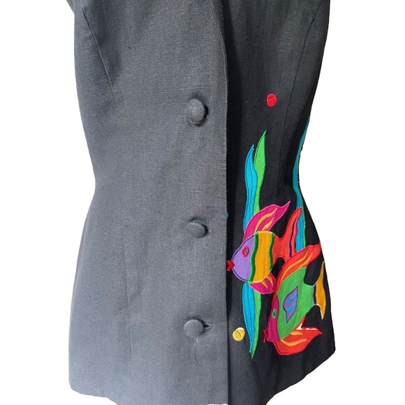 Vintage Y2K Collared Halter Vest Top Sz 8 Linen 90s Longline Tailored Whimsy - Picture 4 of 12